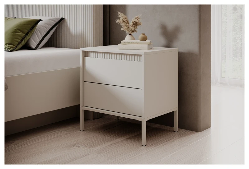 Stolik nocny Senso z 2 szufladami na metalowych nóżkach 53 cm beżowy