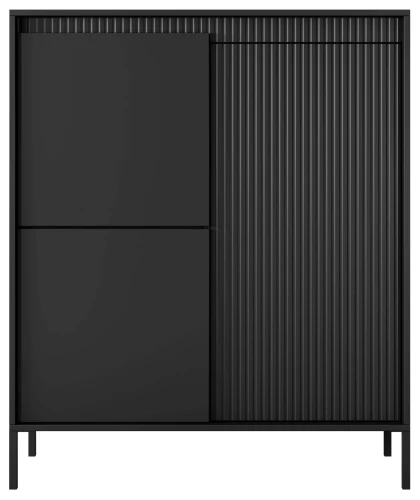 Komoda wysoka Senso 3-drzwiowa z ryflowanym frontem 103 cm czarna