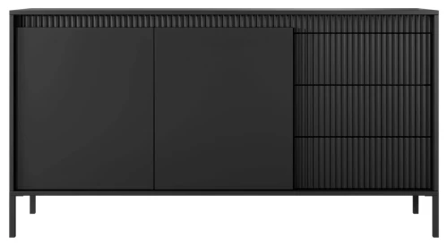 Komoda Senso 2-drzwiowa z 3 szufladami i ryflowanymi frontami 153 cm czarna