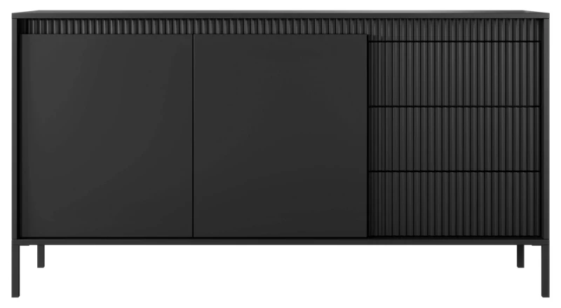 Komoda Senso 2-drzwiowa z 3 szufladami i ryflowanymi frontami 153 cm czarna