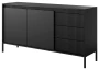 Komoda Senso 2-drzwiowa z 3 szufladami i ryflowanymi frontami 153 cm czarna