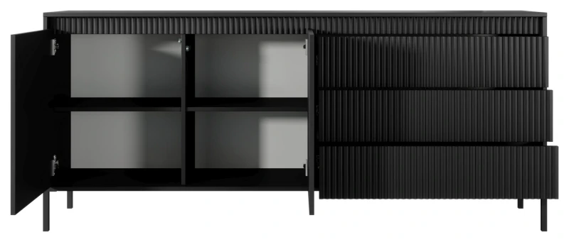 Komoda Senso 2-drzwiowa z 3 szufladami i ryflowanymi frontami 187 cm czarna