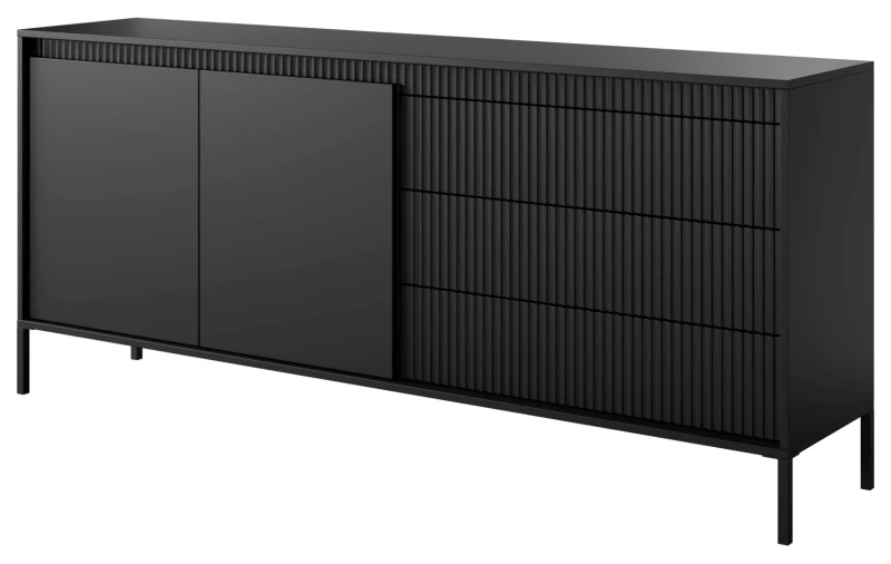 Komoda Senso 2-drzwiowa z 3 szufladami i ryflowanymi frontami 187 cm czarna