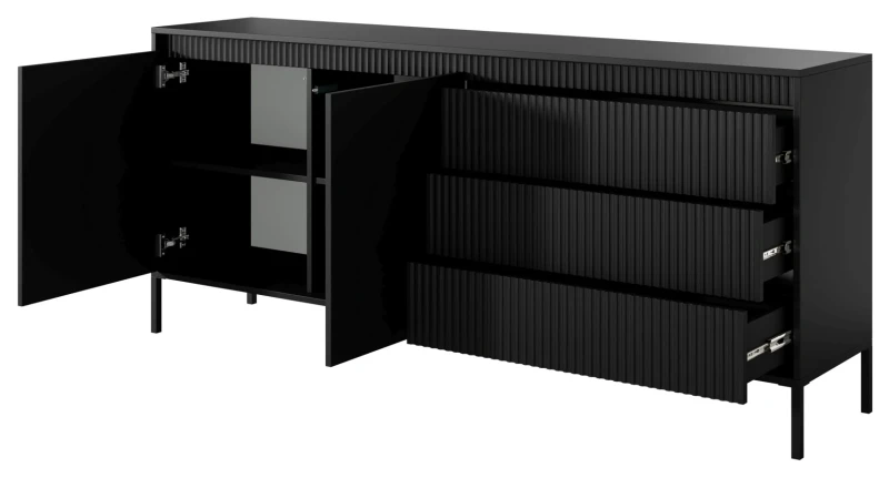 Komoda Senso 2-drzwiowa z 3 szufladami i ryflowanymi frontami 187 cm czarna