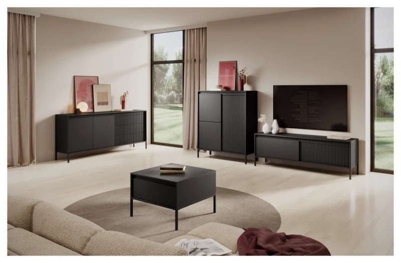 Komoda Senso 2-drzwiowa z 3 szufladami i ryflowanymi frontami 187 cm czarna