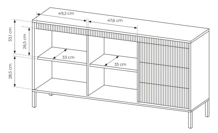 Komoda Senso 2-drzwiowa z 3 szufladami i ryflowanymi frontami 153 cm czarna