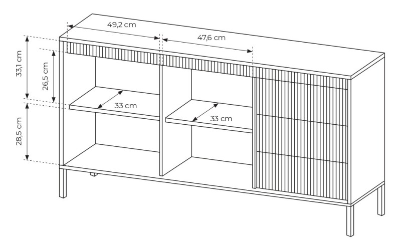 Komoda Senso 2-drzwiowa z 3 szufladami i ryflowanymi frontami 153 cm czarna