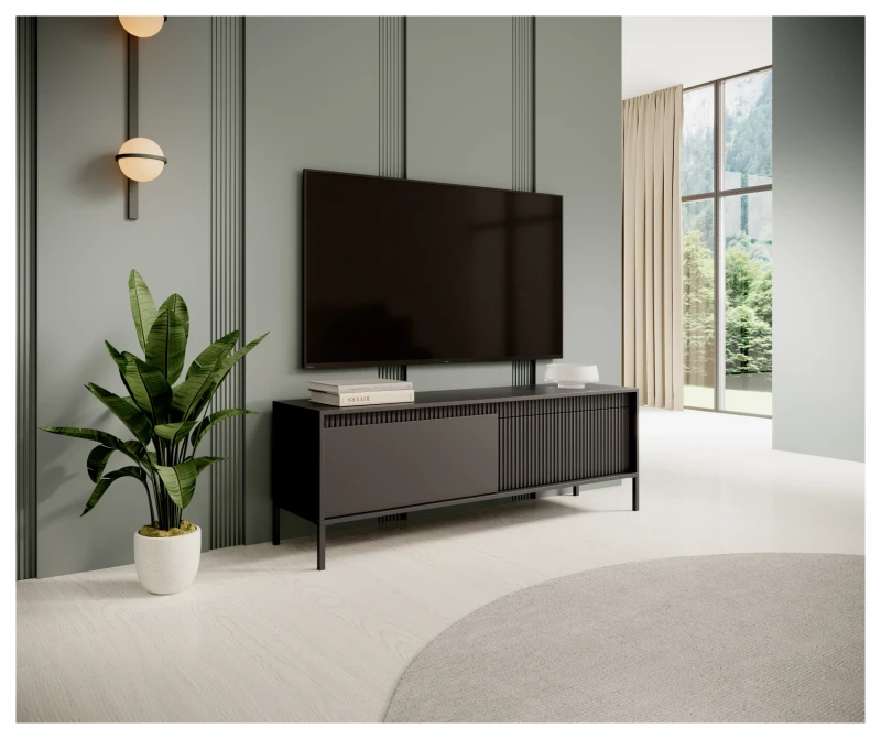 Szafka RTV Senso 2-drzwiowa z ryflowanym frontem na nóżkach 153 cm czarna