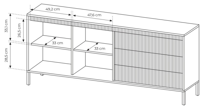 Komoda Senso 2-drzwiowa z 3 szufladami i ryflowanymi frontami 187 cm czarna