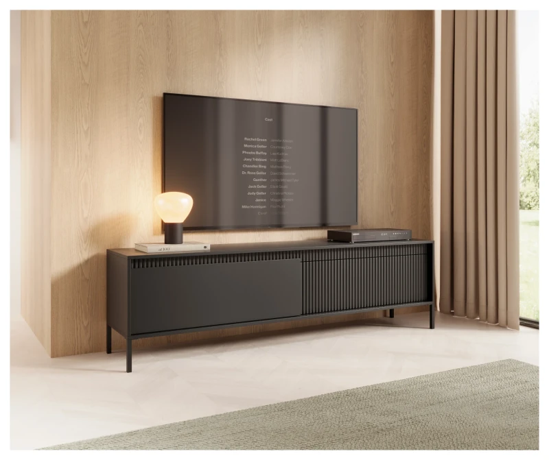 Szafka RTV Senso 2-drzwiowa z ryflowanym frontem na nóżkach 187 cm czarna