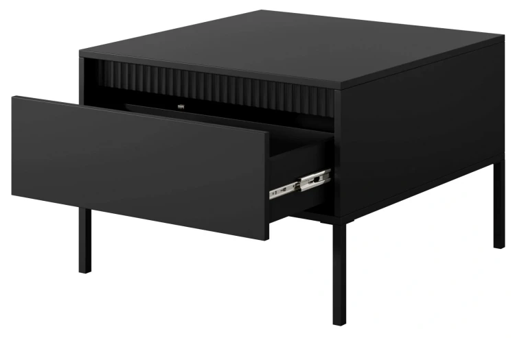 Stolik kawowy Senso kwadratowy z szufladą na metalowych nóżkach 68 cm czarny