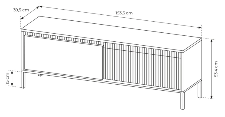 Szafka RTV Senso 2-drzwiowa z ryflowanym frontem na nóżkach 153 cm czarna