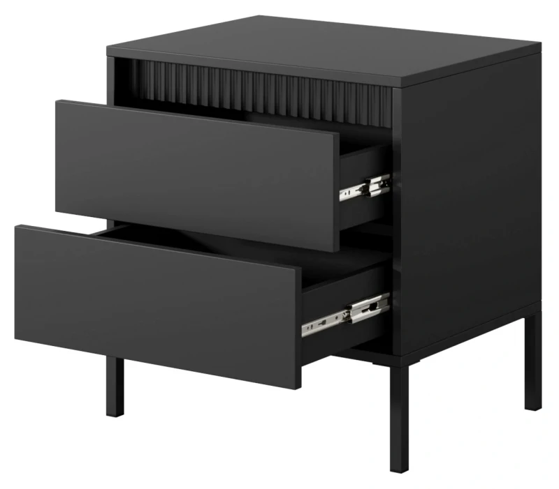 Stolik nocny Senso z 2 szufladami na metalowych nóżkach 53 cm czarny