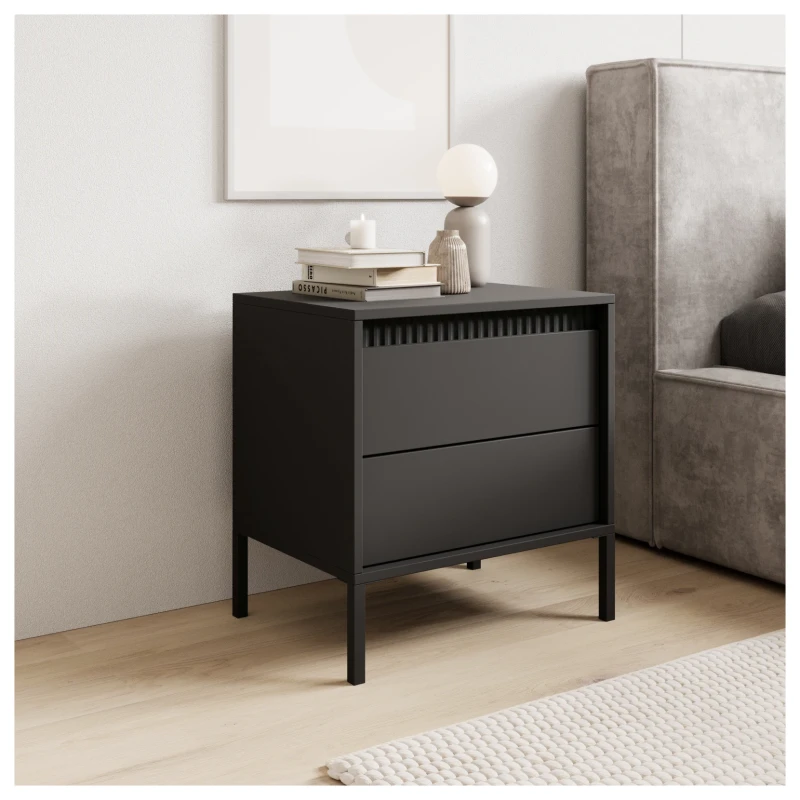 Stolik nocny Senso z 2 szufladami na metalowych nóżkach 53 cm czarny