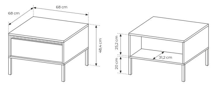 Stolik kawowy Senso kwadratowy z szufladą na metalowych nóżkach 68 cm czarny