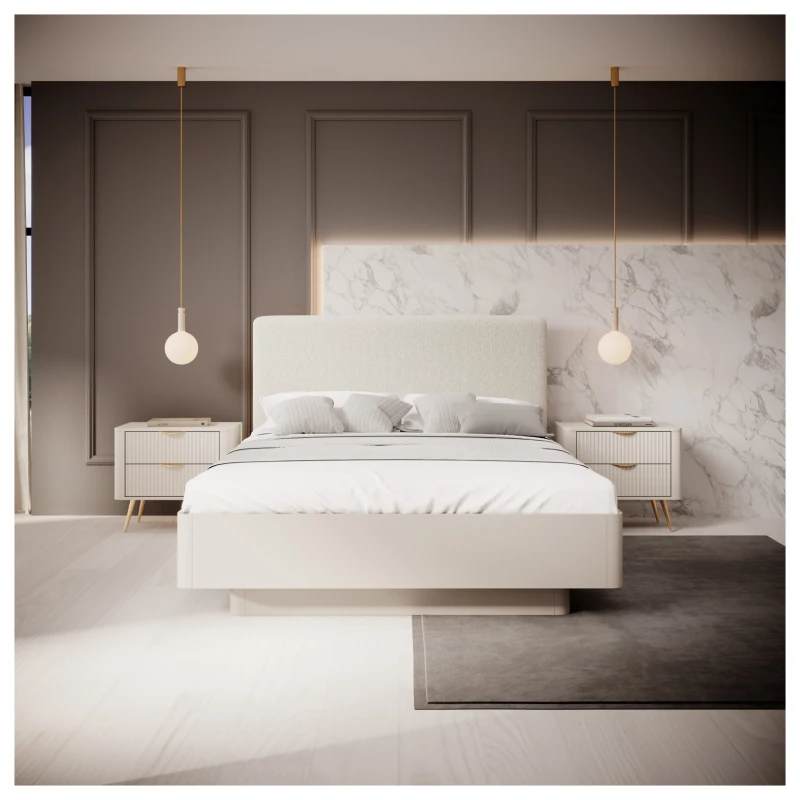 Zestaw mebli do sypialni Lante łóżko szafa komoda stoliki nocne beżowy