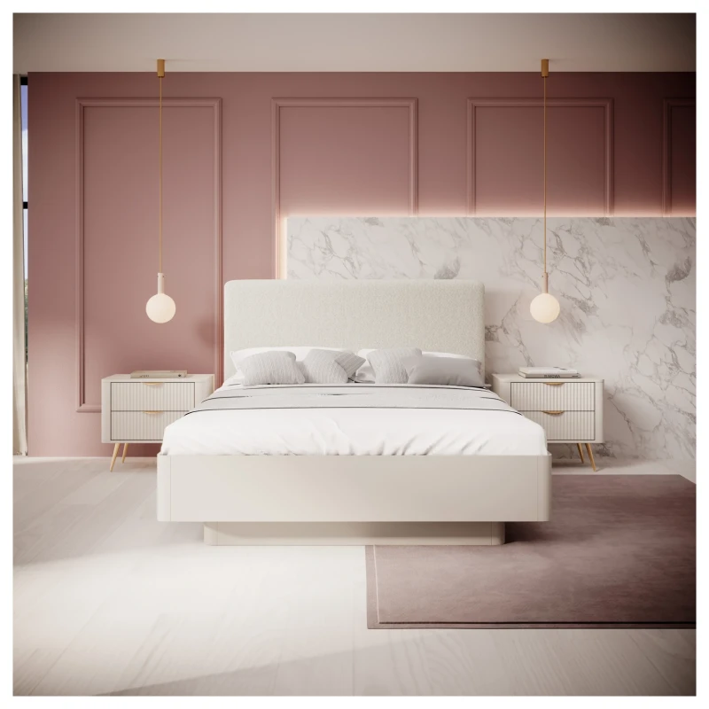 Zestaw mebli do sypialni Lante łóżko szafa komoda stoliki nocne beżowy