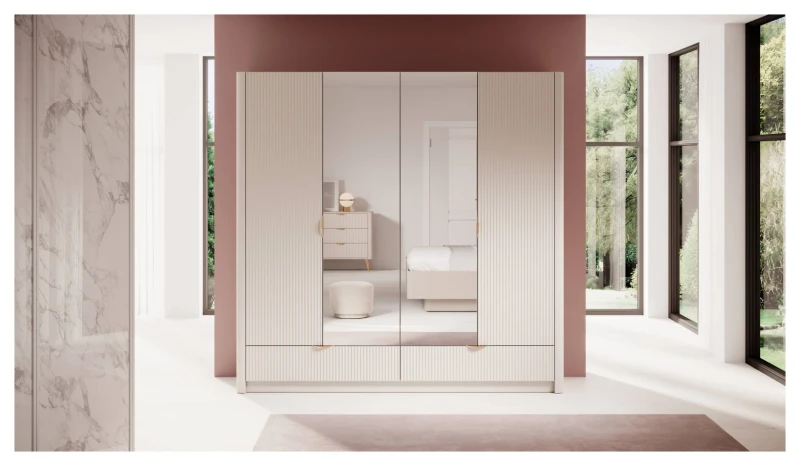 Zestaw mebli do sypialni Lante łóżko szafa komoda stoliki nocne beżowy