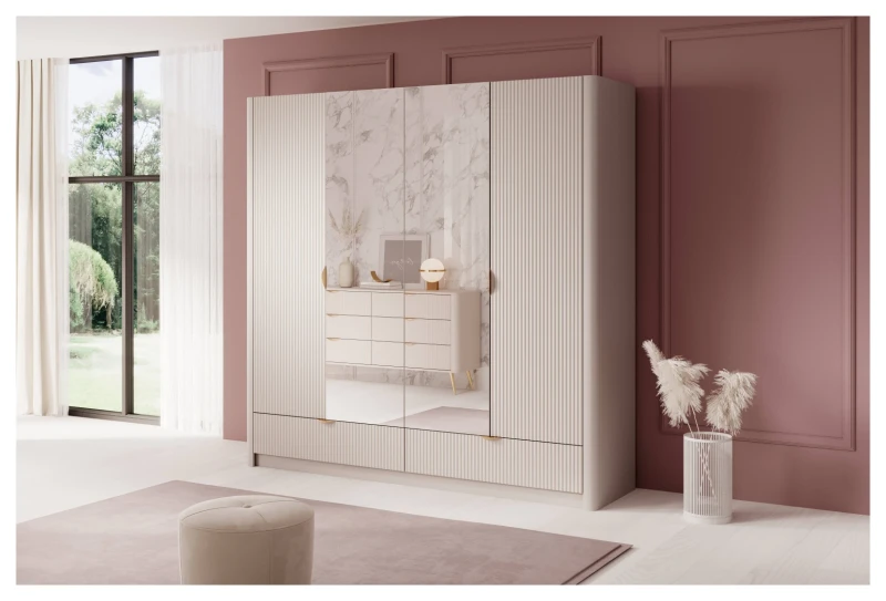 Zestaw mebli do sypialni Lante łóżko szafa komoda stoliki nocne beżowy