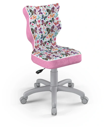 Krzesło dziecięce obrotowe do biurka Petit dla dziewczynki wzrost 119-159 cm szara podstawa kółka