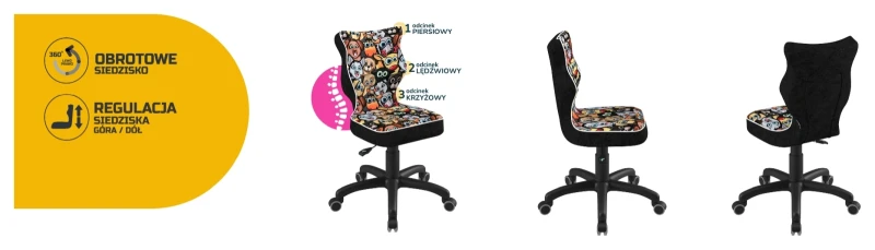 Krzesło dziecięce obrotowe do biurka Petit dla chłopca wzrost 119-159 cm czarna podstawa kółka - Storia 28