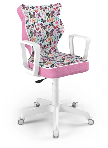 Krzesło młodzieżowe obrotowe do biurka Norm dla dziewczynki wzrost 146-188 cm biała podstawa kółka