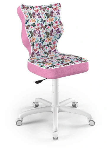 Krzesło młodzieżowe obrotowe do biurka Petit dla dziewczynki wzrost 146-188 cm biała podstawa kółka