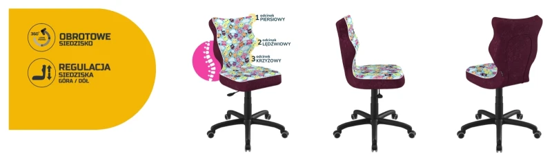 Krzesło młodzieżowe obrotowe do biurka Petit dla dziewczynki wzrost 146-188 cm czarna podstawa kółka - Storia 32