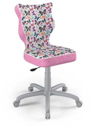 Krzesło młodzieżowe obrotowe do biurka Petit dla dziewczynki wzrost 146-188 cm szara podstawa kółka