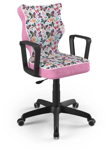 Krzesło młodzieżowe obrotowe do biurka Norm dla dziewczynki wzrost 146-188 cm czarna podstawa kółka