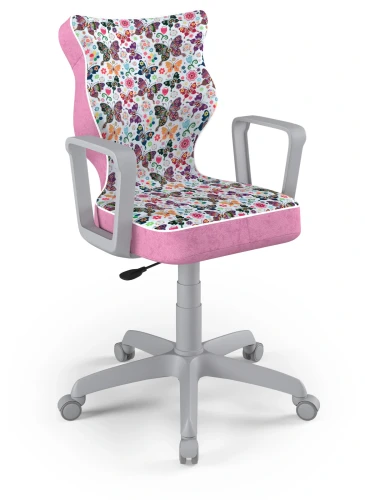 Krzesło młodzieżowe obrotowe do biurka Norm dla dziewczynki wzrost 146-188 cm szara podstawa kółka
