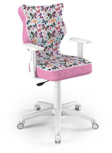 Krzesło młodzieżowe obrotowe do biurka Duo dla dziewczynki wzrost 146-188 cm biała podstawa kółka