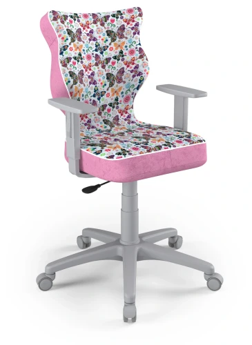 Krzesło młodzieżowe obrotowe do biurka Duo dla dziewczynki wzrost 146-188 cm szara podstawa kółka