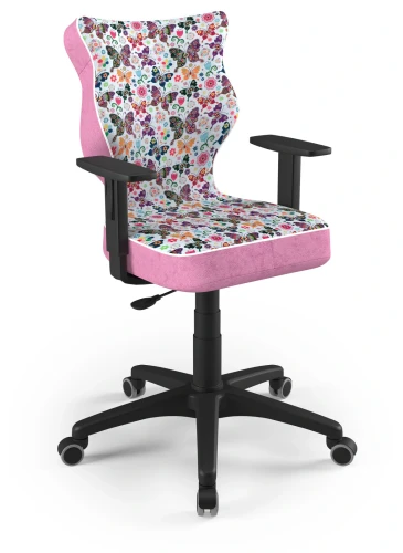 Krzesło młodzieżowe obrotowe do biurka Duo dla dziewczynki wzrost 146-188 cm czarna podstawa kółka