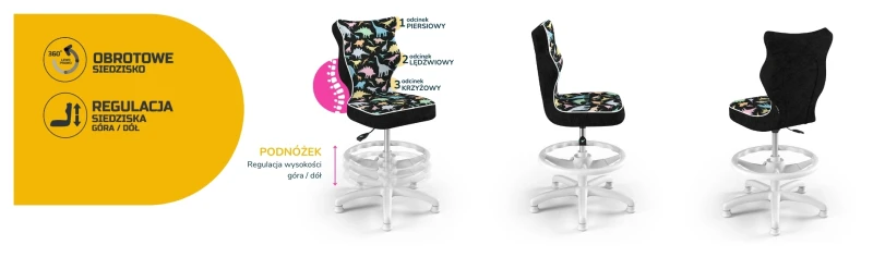 Krzesło dziecięce obrotowe do biurka Petit dla dziewczynki wzrost 119-159 cm biała podstawa stopki z podnóżkiem - Storia 30