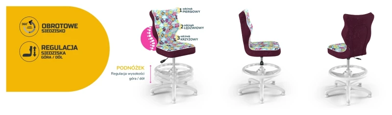 Krzesło dziecięce obrotowe do biurka Petit dla dziewczynki wzrost 119-159 cm biała podstawa stopki z podnóżkiem - Storia 32