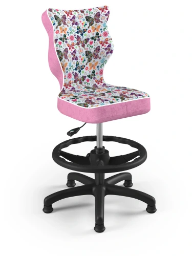 Krzesło dziecięce obrotowe do biurka Petit dla dziewczynki wzrost 119-159 cm czarna podstawa stopki z podnóżkiem