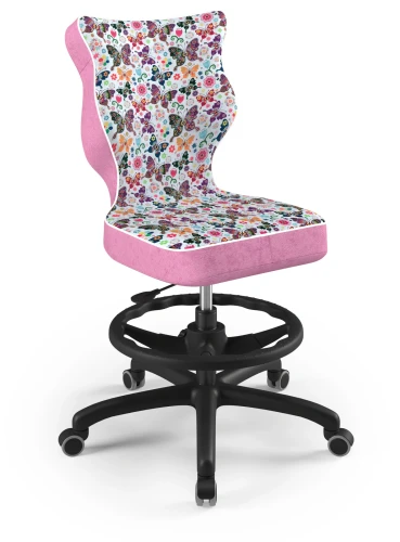 Krzesło młodzieżowe obrotowe do biurka Petit dla dziewczynki wzrost 146-188 cm czarna podstawa kółka z podnóżkiem