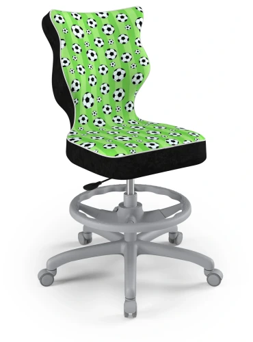 Krzesło młodzieżowe obrotowe do biurka Petit dla chłopca wzrost 146-188 cm szara podstawa kółka z podnóżkiem