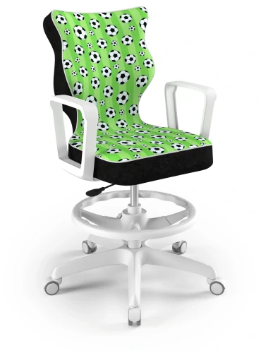 Krzesło młodzieżowe obrotowe do biurka Norm dla chłopca wzrost 146-188 cm biała podstawa kółka z podnóżkiem