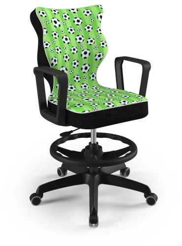 Krzesło młodzieżowe obrotowe do biurka Norm dla chłopca wzrost 146-188 cm czarna podstawa kółka z podnóżkiem