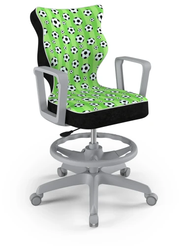 Krzesło młodzieżowe obrotowe do biurka Norm dla chłopca wzrost 146-188 cm szara podstawa kółka z podnóżkiem