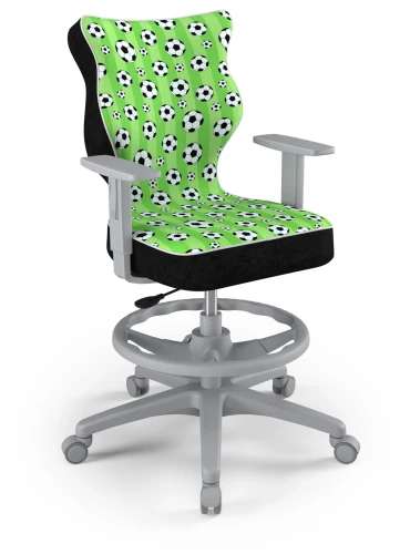 Krzesło młodzieżowe obrotowe do biurka Duo dla chłopca wzrost 146-188 cm szara podstawa kółka z podnóżkiem