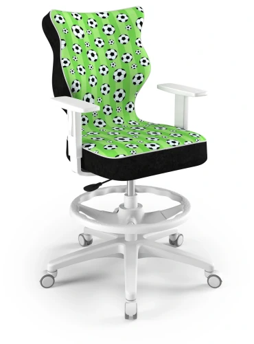 Krzesło młodzieżowe obrotowe do biurka Duo dla chłopca wzrost 146-188 cm biała podstawa kółka z podnóżkiem