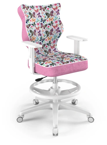 Krzesło młodzieżowe obrotowe do biurka Duo dla dziewczynki wzrost 146-188 cm biała podstawa kółka z podnóżkiem