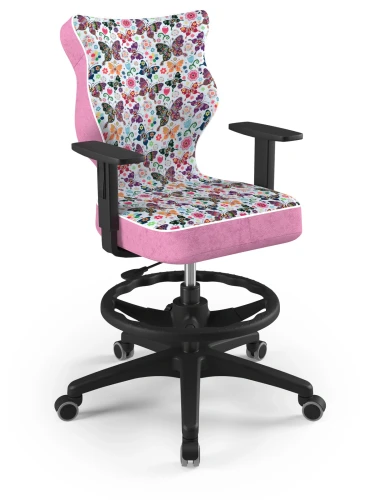 Krzesło młodzieżowe obrotowe do biurka Duo dla dziewczynki wzrost 146-188 cm czarna podstawa kółka z podnóżkiem