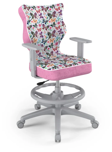 Krzesło młodzieżowe obrotowe do biurka Duo dla dziewczynki wzrost 146-188 cm szara podstawa kółka z podnóżkiem