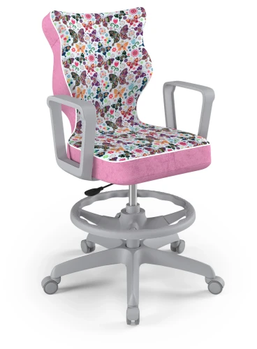 Krzesło młodzieżowe obrotowe do biurka Norm dla dziewczynki wzrost 146-188 cm szara podstawa kółka z podnóżkiem