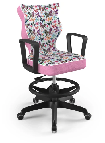 Krzesło młodzieżowe obrotowe do biurka Norm dla dziewczynki wzrost 146-188 cm czarna podstawa kółka z podnóżkiem