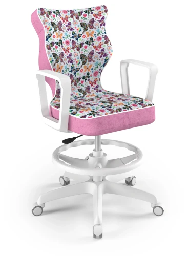 Krzesło młodzieżowe obrotowe do biurka Norm dla dziewczynki wzrost 146-188 cm biała podstawa kółka z podnóżkiem